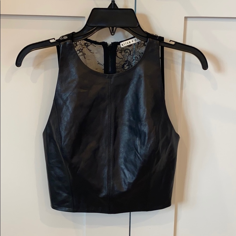 Alice + Olivia leather and lace tank